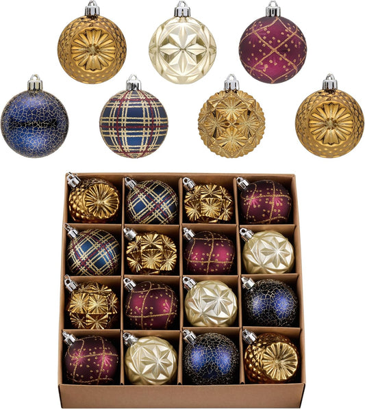 Valery Madelyn Ornaments for Christmas Trees, 16ct 2.36 Inches Bronze Copper Gold and Purple Shatterproof Christmas Tree Decorations, Luxury Hanging Ball Ornaments for Xmas Holiday Party Decor