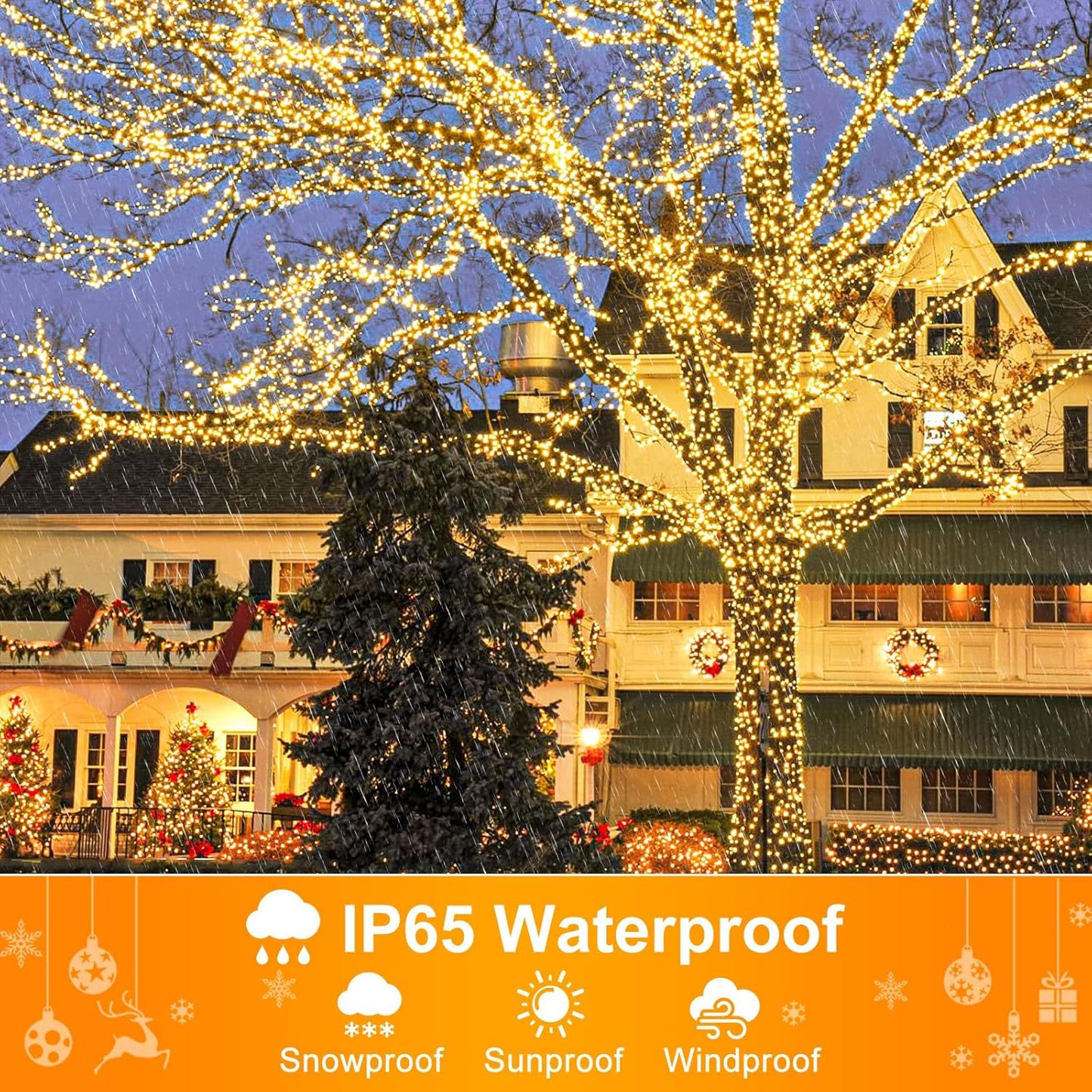 66FT 200 LED Christmas Lights Outdoor, Warm White String Lights for Outside with 8 Modes Waterproof, Connectable Twinkle Tree Light Green Wire for Indoor Patio Wedding Party Decorations