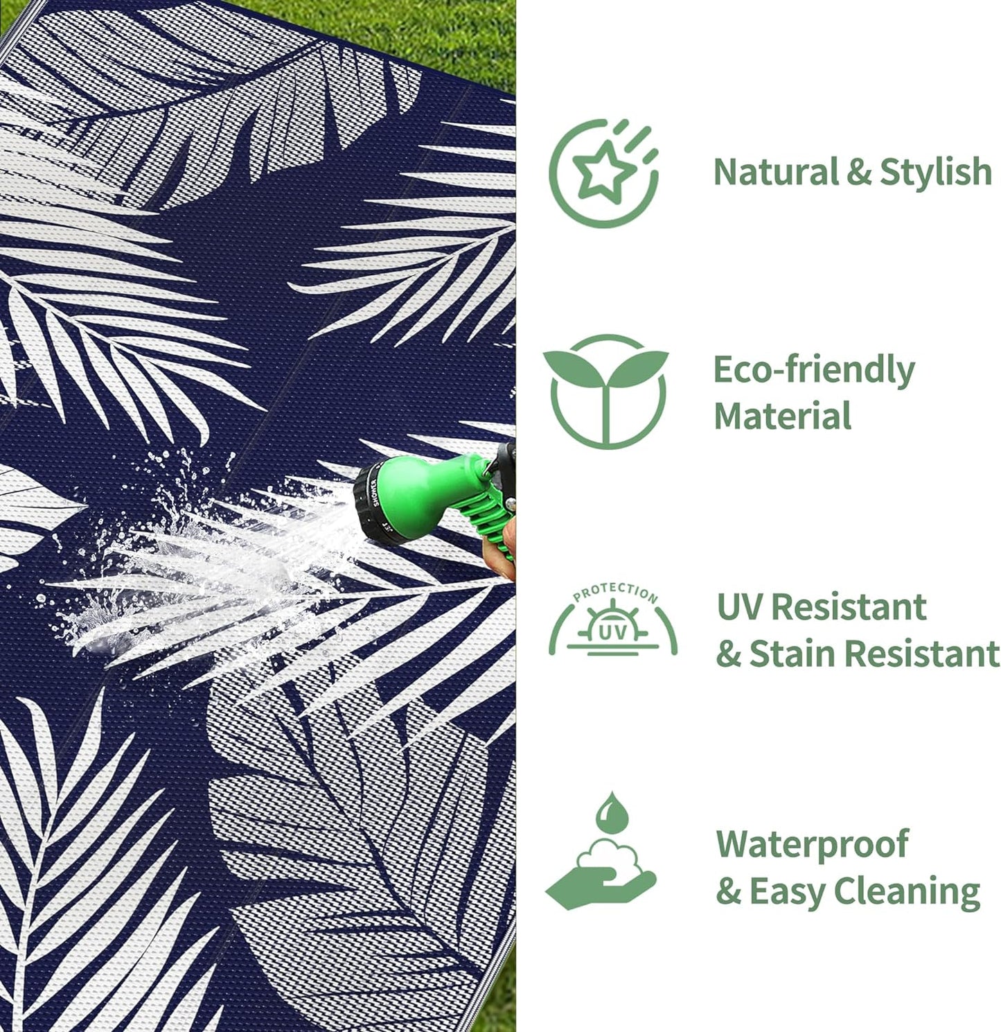 GENIMO Outdoor Rug 3' x 5' Waterproof for Patios Clearance, Reversible Outdoor Plastic Straw Camping Rug Carpet, Large Area Rugs Mats for RV, Camper, Deck, Balcony, Porch, Beach, Navy Blue&White