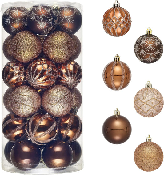 Valery Madelyn Christmas Ornaments Set, 30ct 2 Inches Bronze Copper Brown Gold Shatterproof Christmas Tree Decorations Ball Ornaments Bulk, Elegant Hanging Ornaments for Xmas Holiday Party Decor
