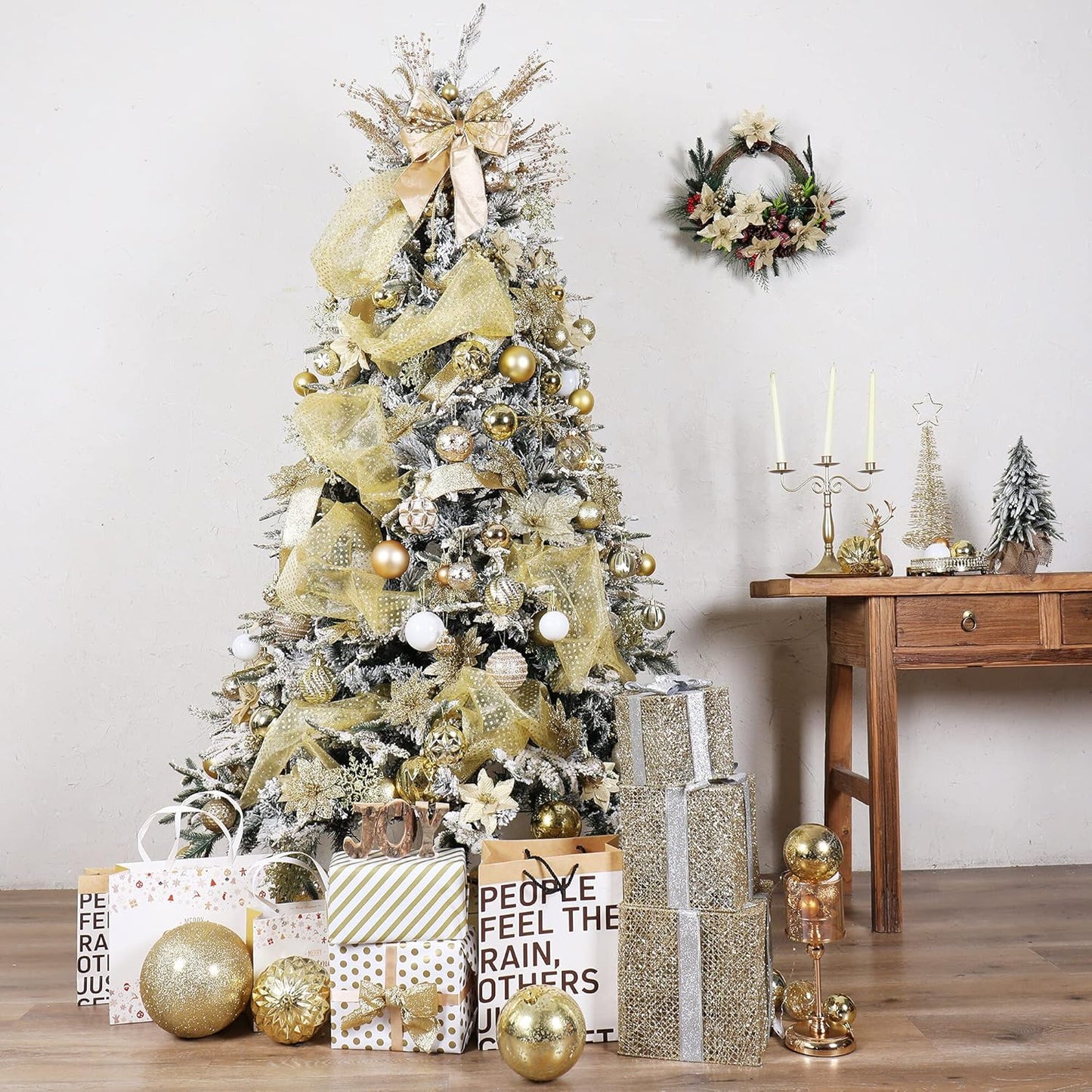 87ct Christmas Ball Ornaments Set Shatterproof Seasonal Hanging Decorations with Reusable Hand-held Gift Package for Xmas Tree Holiday Party and Home Decor, Gold