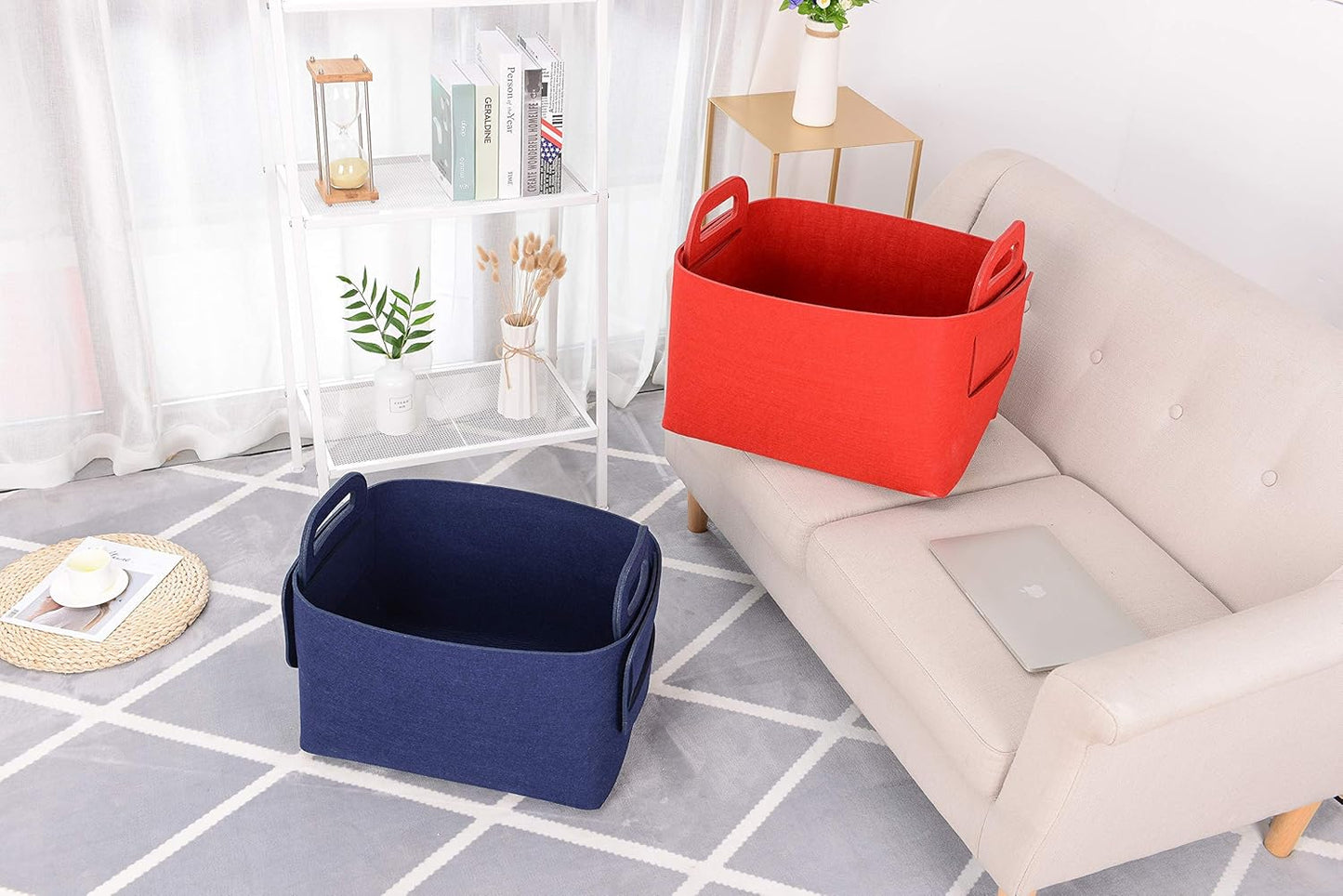 Minoisome Storage Basket Felt Storage Bin Collapsible& Convenient Box Organizer with Carry Handles for Office Bedroom Closet Babies Nursery Toys Laundry (Red, 19.9inch（L）×13.6inch（W）×12.6inch（H）)