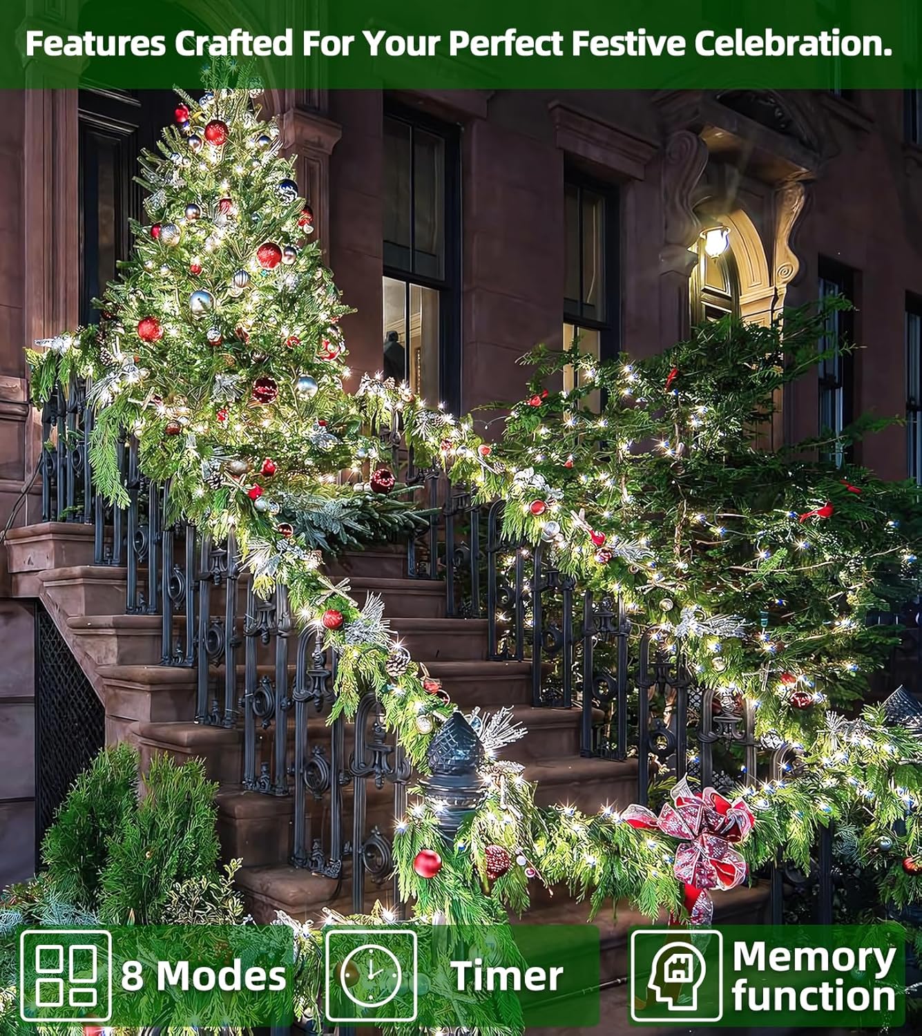 750 LED Outdoor Christmas Lights Decorations, 246ft Green Wire LED Christmas String Lights with Timer Memory, Twinkle Lighs for Indoor Outdoor Xmas Party Christmas Tree Wedding Garden Patio Cool White