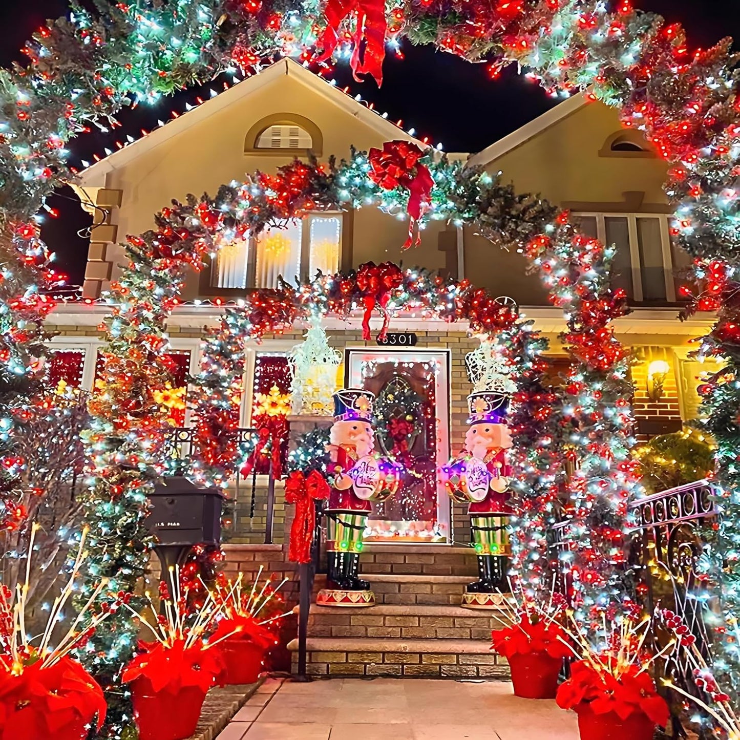 2 Pack 200 LED Solar Christmas Lights Outdoor Waterproof, Solar String Lights for Outside, Solar Outdoor String Light with 8 Lighting Modes for Xmas Tree Wedding Party Yard Decorations (Red and White)