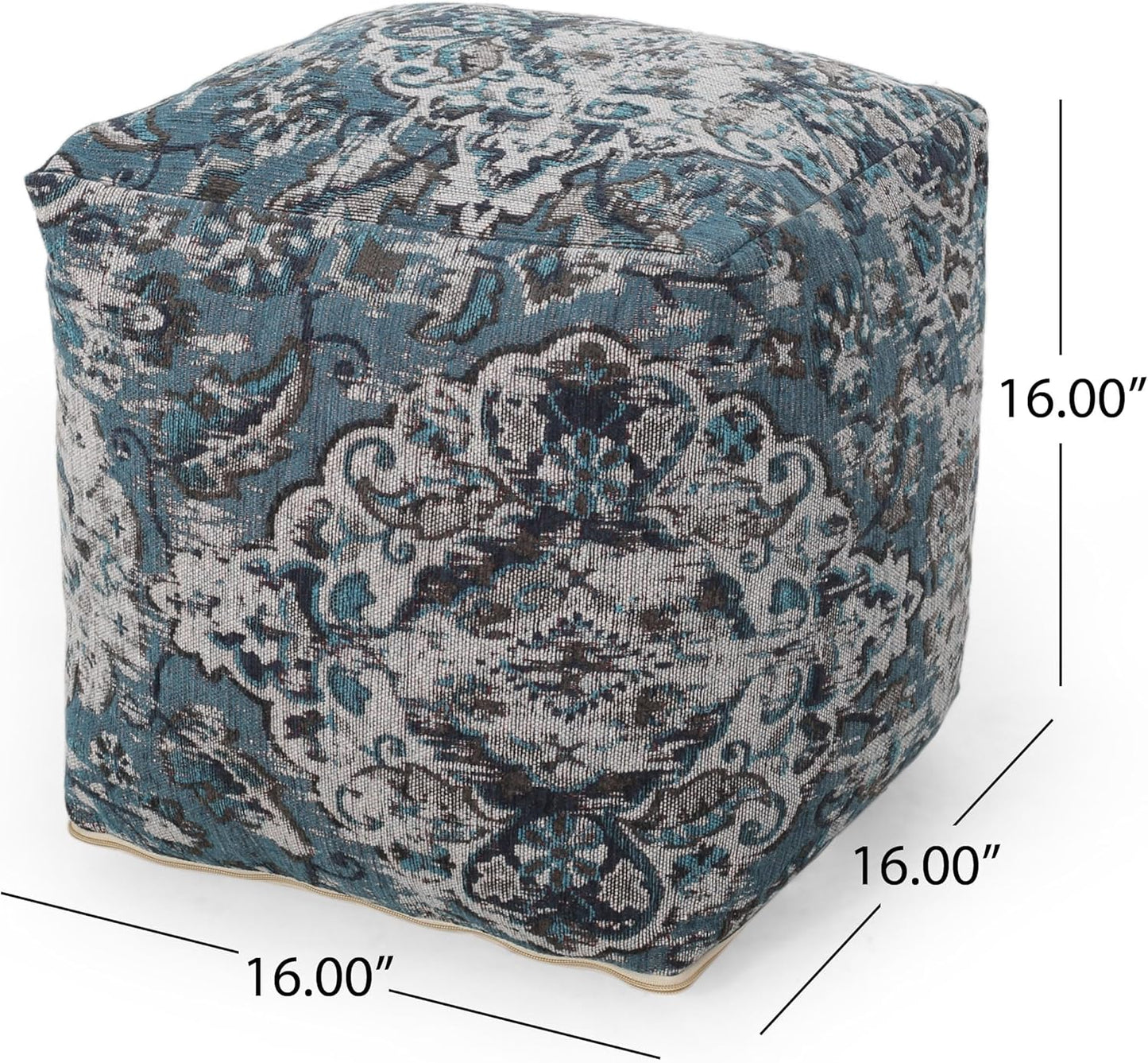 GDFStudio Boho Handmade Fabric Cube Pouf Ottoman Foot Stool - Bean Bag Floor Chair - Foot Rest Couch for Living Room Bedroom,Blue,16"" x 16"" x 16"", Conch,blue, 313832N