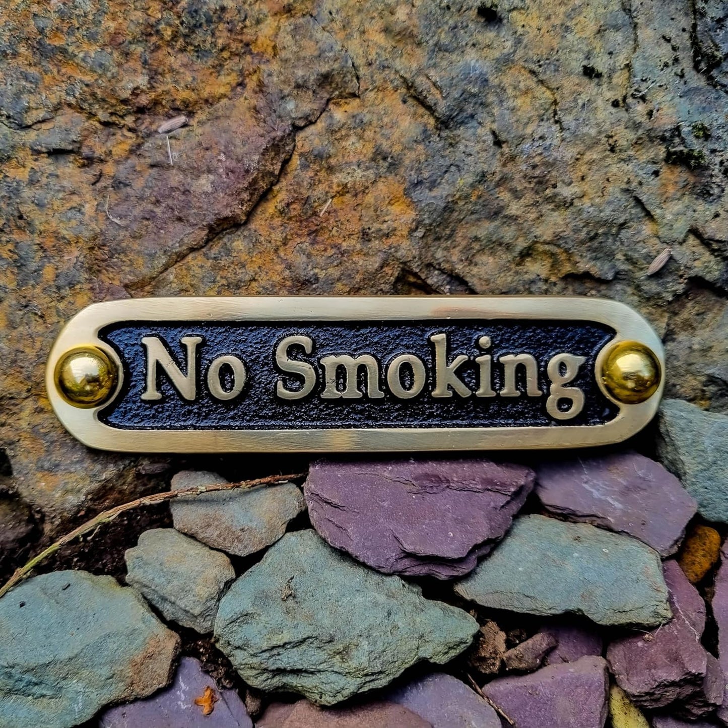 No Smoking Brass Door Sign. Traditional Style Home Décor Wall Plaque Handmade By The Metal Foundry UK.