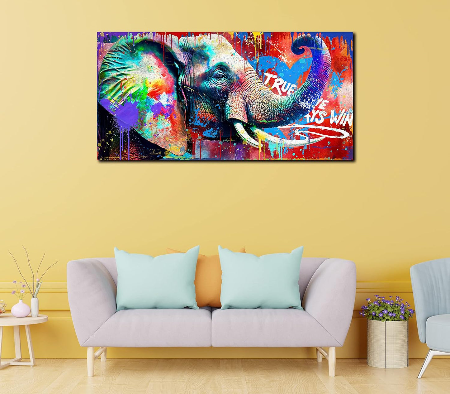 Graffiti Elephant Canvas Wall-Art - Wall Art Bedroom Decor for Teen Boys - Funny Animal Wall Art Ready to Hang Size 59" x 29"