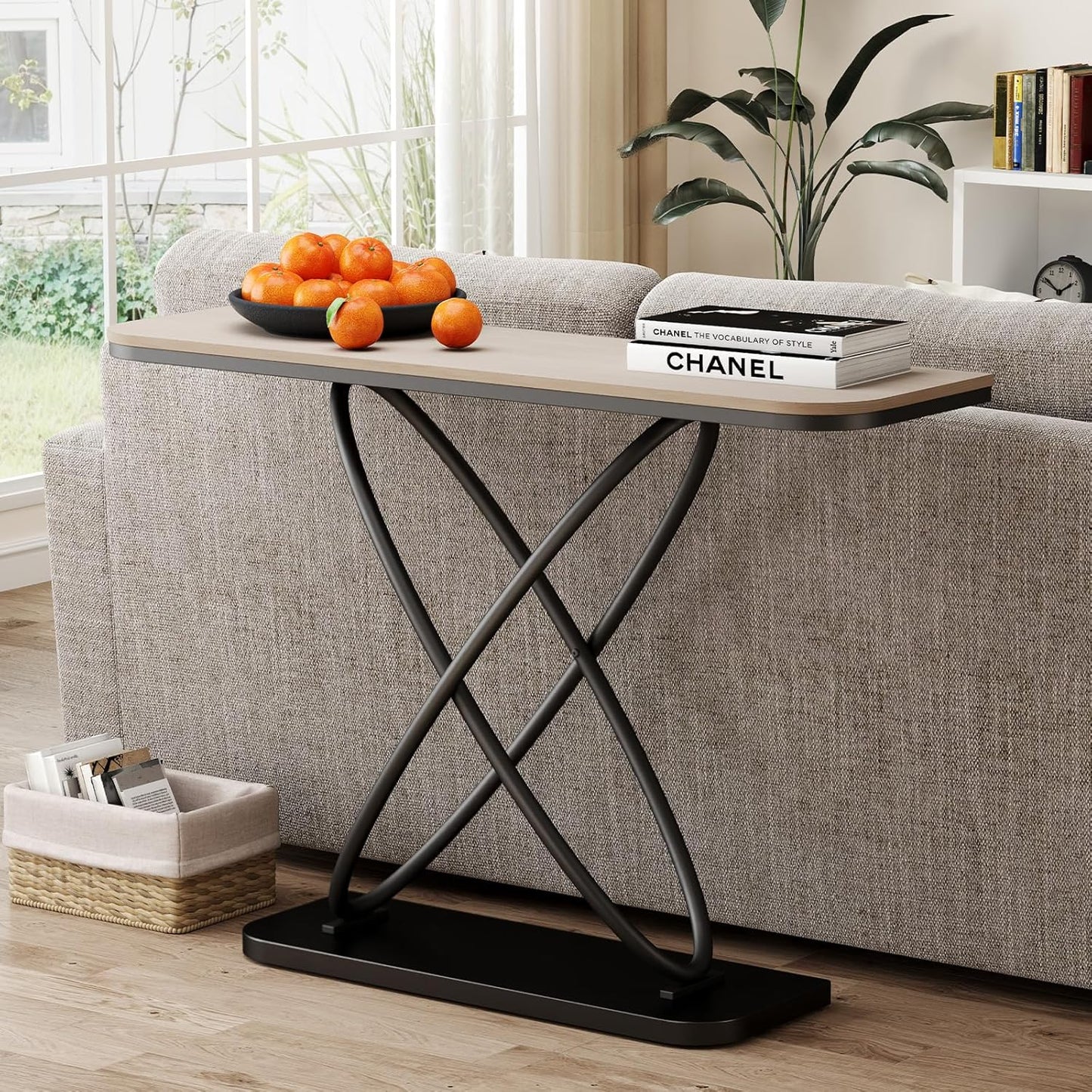 BECHAEO Farmhouse Narrow Console Table for for Living Room, 47.4" Rustic Narrow Entryway Table, Sofa Tables Behind Couch, Industrial Wooden Accent Tables for Hallway Foyer Warm Gray