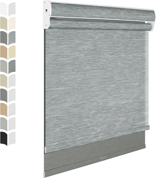 BERISSA Cordless Dual Roller Shades with Cassette Valance, Double Window Shades - Blackout and Light Filtering, Day and Night for Home Office Door. Striped Jacquard Grey. 23 W x 72" H