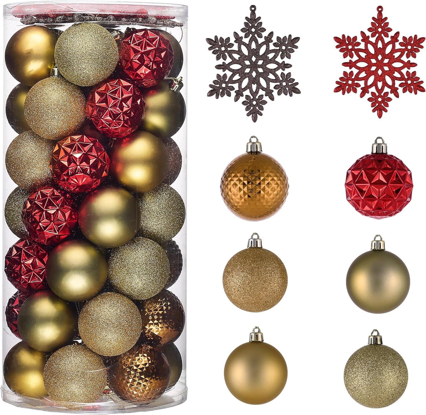 Valery Madelyn Christmas Tree Decorations Ornament Set for Fall Halloween, 50ct 2 Inches Red and Brown Shatterproof Christmas Ball Ornaments Hanging Xmas Holiday Party Decor