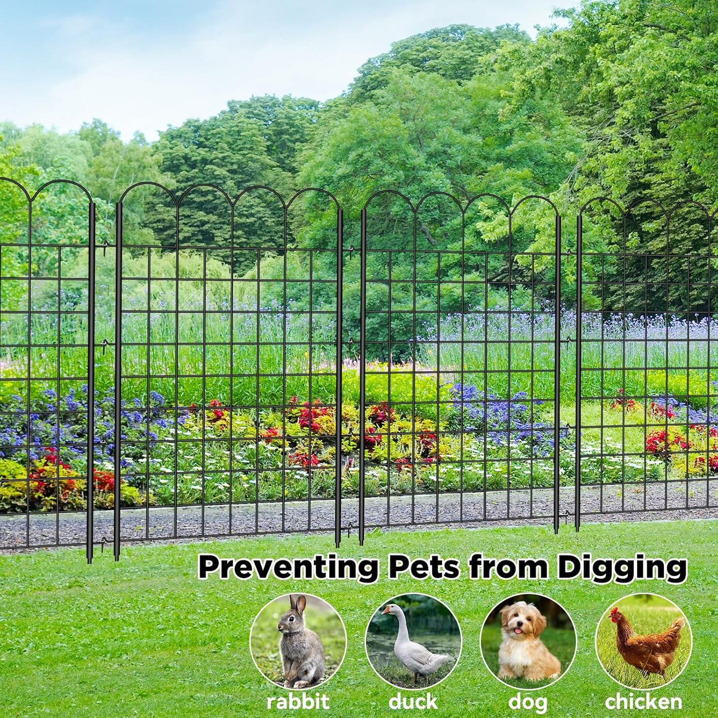 10 Panels Garden Fence Dog Fence Outdoor for Yard, 32 in(H) X 24 ft(L) No Dig Animal Barrier, Rustproof Decorative Metal Temporary Fencing Stakes for Dogs, Flower Vegetable Bed, Patio Outdoor Use
