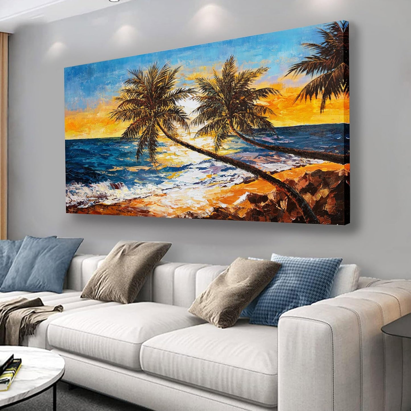 Belmrxne Coastal Wall Art Blue and Yellow Wall Decor Modern Trendy Artwork Aesthetic Canvas Painting for Living Room Bedroom Dining Room Office Home Decor 24x48 inch