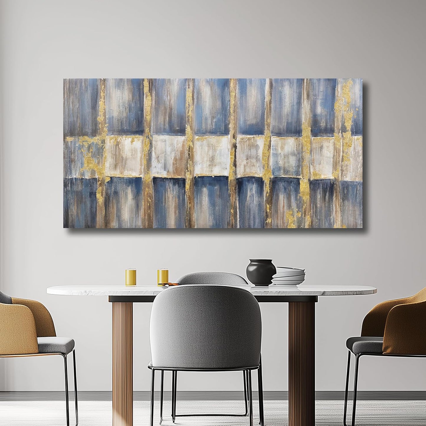 Belmrxne Abstract Wall Art Blue and Gold Wall Decor Dark Room Decor Aesthetic Canvas Painting Artwork for Living Room Bedroom Dining Room Office Home Decor 24x48inch