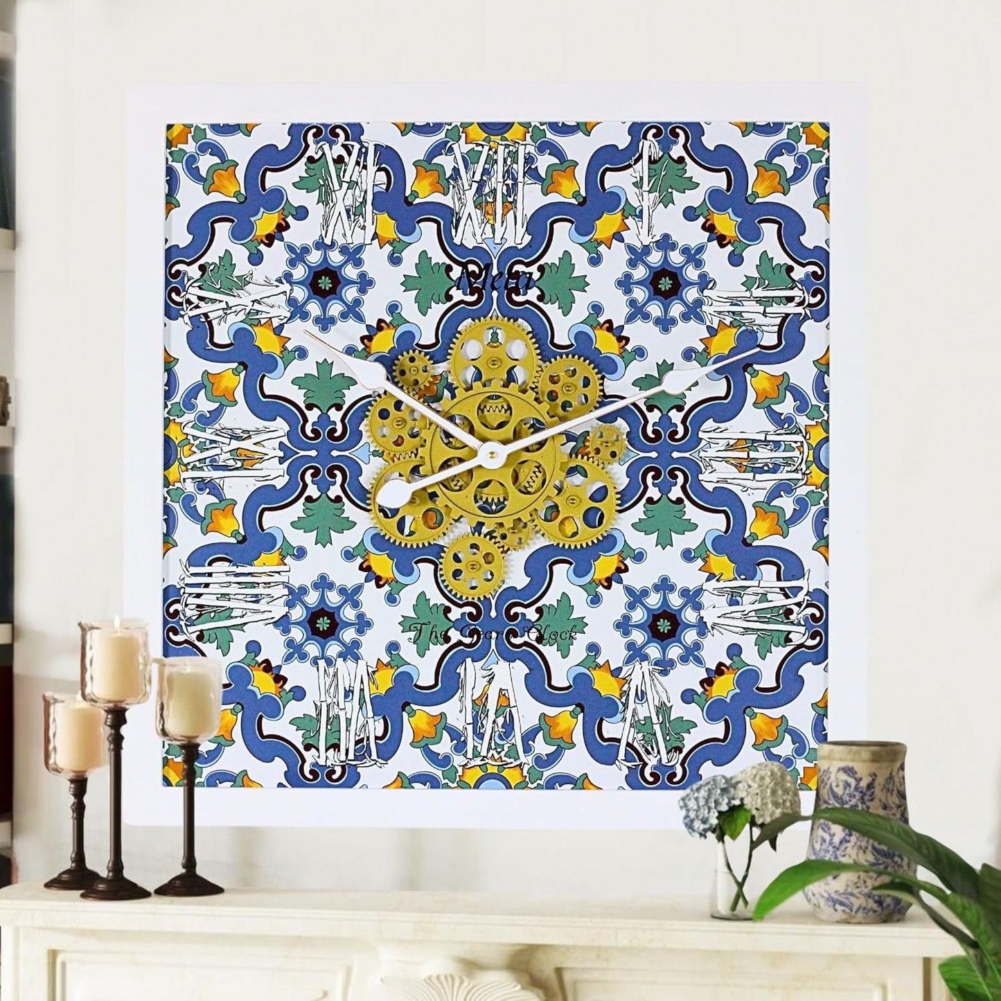 The Gears Clock Wall Clock Italy Collection with Moving Gears (Meta, 24 inches (60 cm))