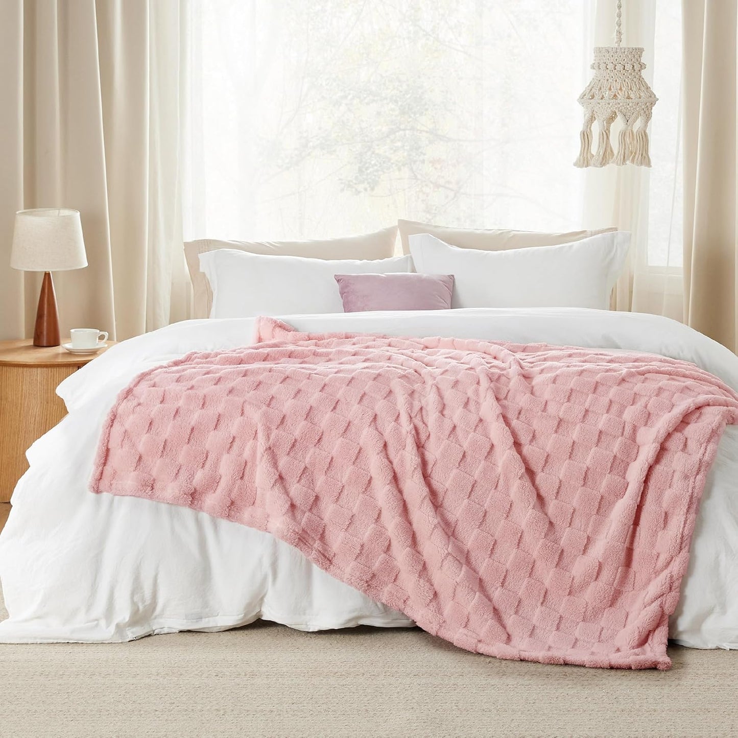 Bedsure GentleSoft Blush Pink Throw Blanket for Couch - Checkered Fleece Blankets Gifts for Women Men Girls, Cute Soft Cozy Throw for Bedroom Home Decor Gifts, 50x60 Inches