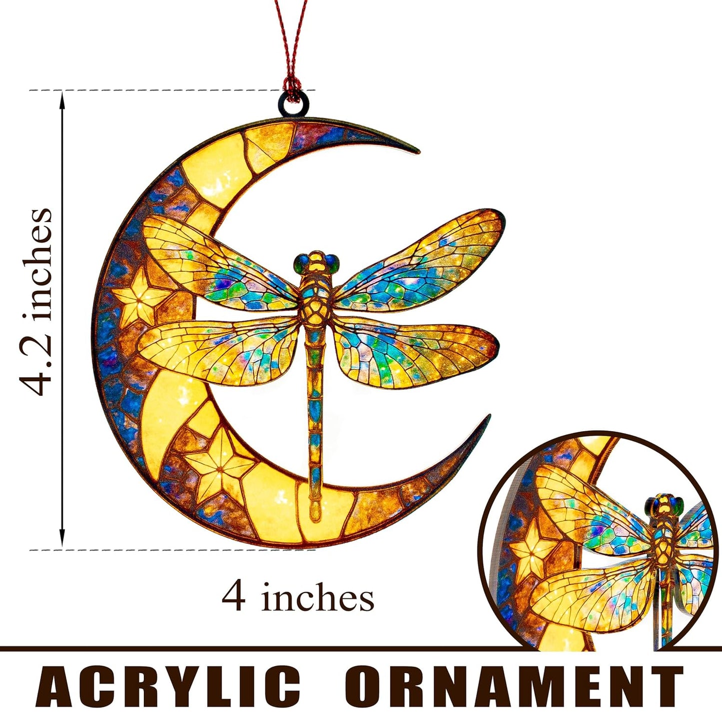 Dragonfly Moon Ornament – Stained Glass Style Suncatcher Memorial Gift – Spiritual Remembrance Decor for Loss of Loved One – Symbol of Hope and Transformation Hanging Decoration