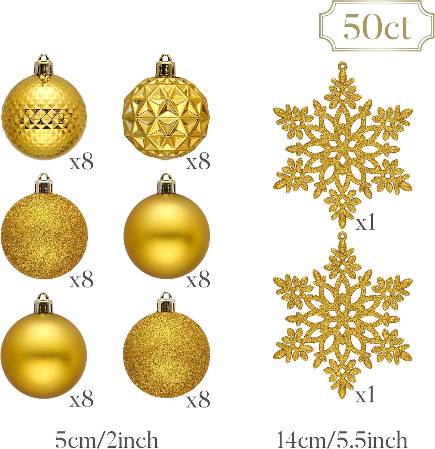 Valery Madelyn Christmas Tree Decorations Ornament Set for Fall Halloween, 50ct 2 Inches Gold Shatterproof Christmas Ball Ornaments Hanging Xmas Holiday Party Decor
