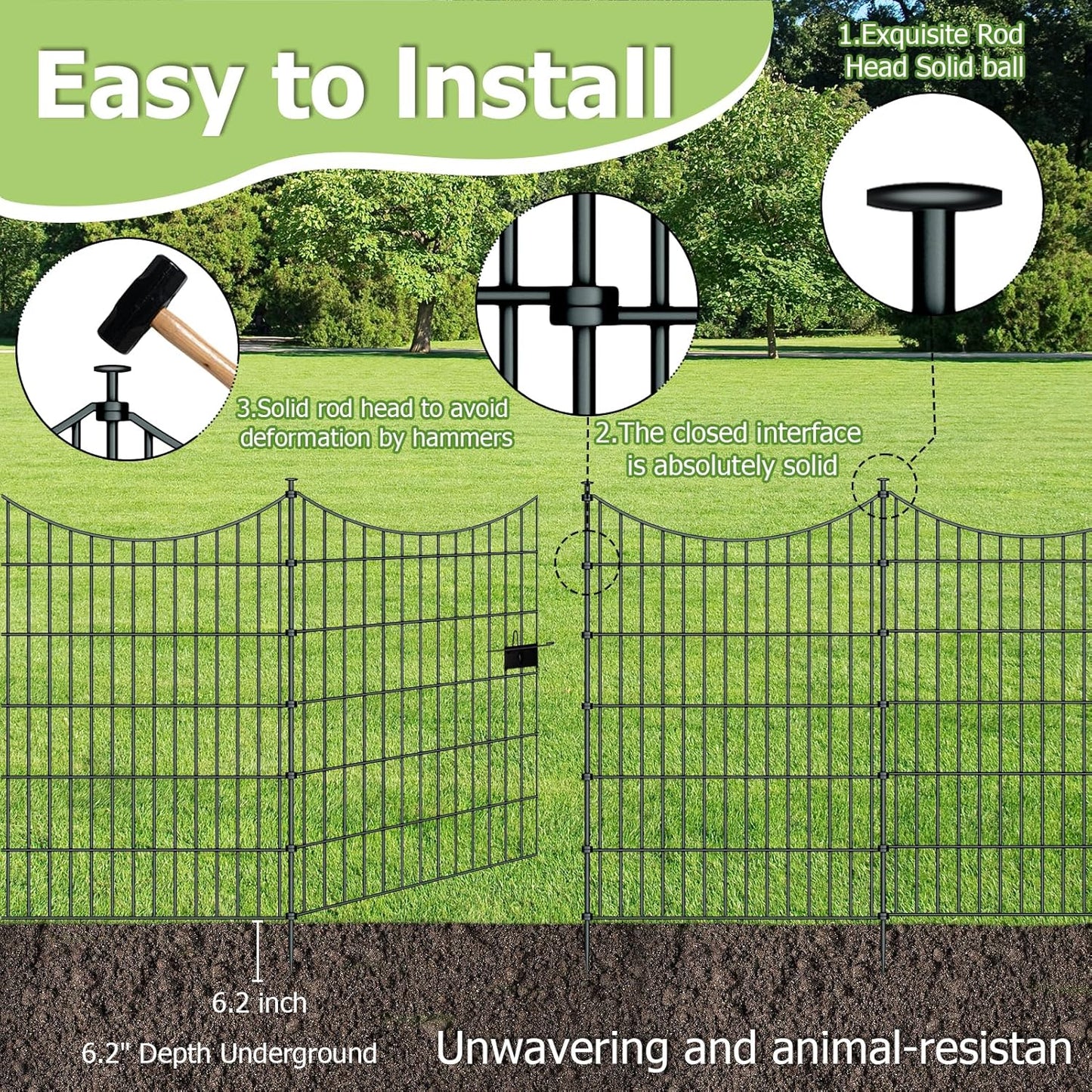 10 Panels Garden Fence Dog Fence Outdoor for Yard, 40in H x 23.6ft L Rustproof Metal Fencing with Ground Stakes | No Dig Animal Proof Containment for Pets/Rabbits | Durable Patio Security Panels
