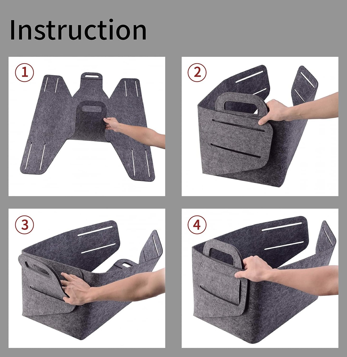 Minoisome Storage Basket Felt Storage Bin Collapsible& Convenient Box Organizer with Carry Handles for Office Bedroom Closet Babies Nursery Toys Laundry (Red, 15.7inch（L）×11inch（W）×10inch（H）)