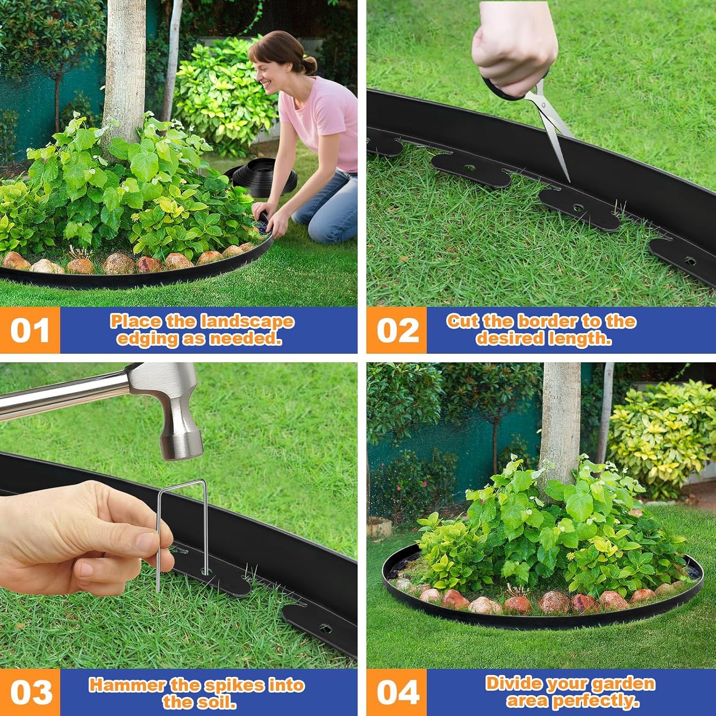 2 Inch x 33 FT (Multiple Sizes Available) Landscape Edging, Garden Edging Borders with 40pcs Upgrade Stakes, Flexible No Dig Plastic Garden Border for Lawn, Landscaping, Flower Beds, tree and Yard