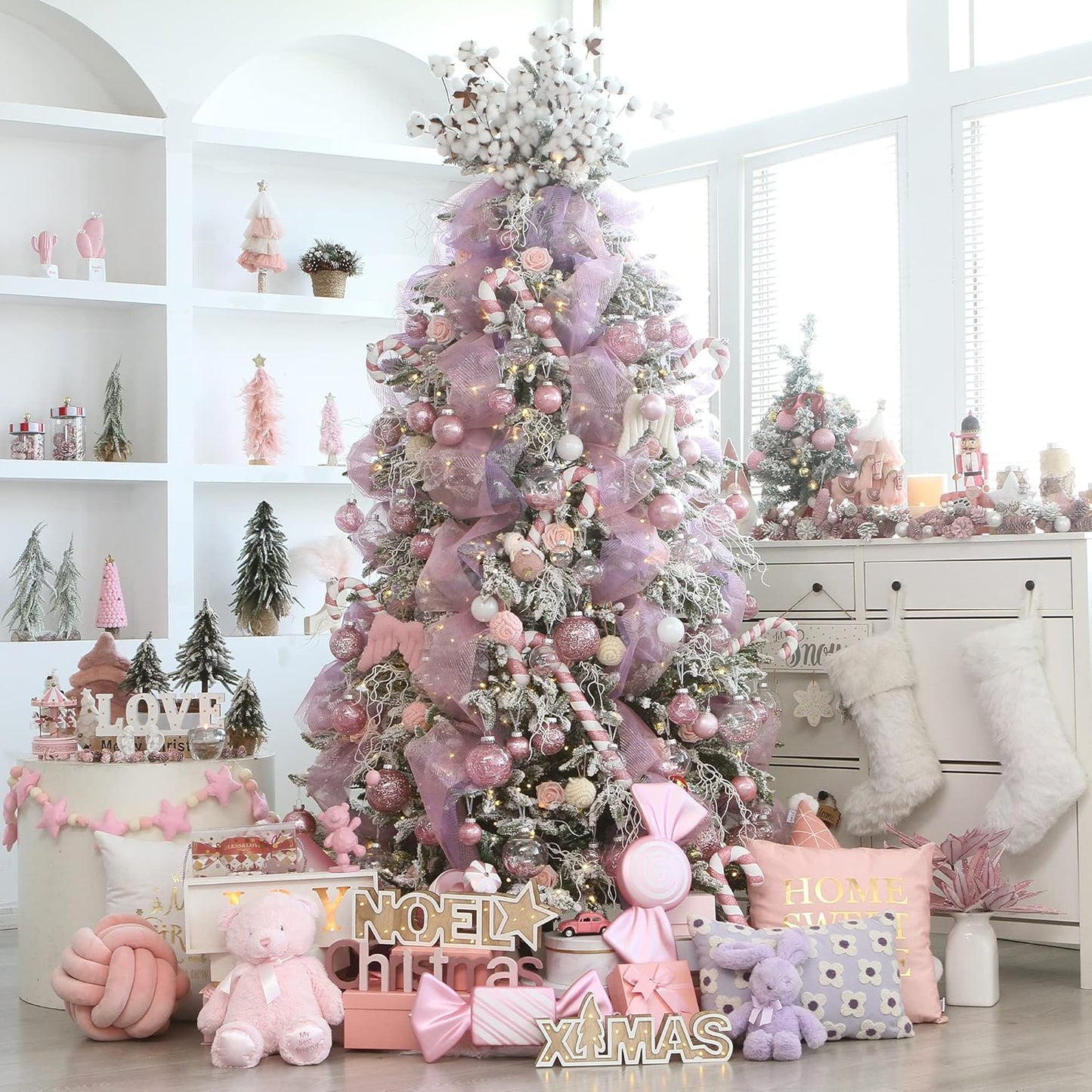 Sea Team Shatterproof Clear Plastic Christmas Ball Ornaments Decorative Xmas Balls Baubles Set with Stuffed Delicate Decorations (70mm/2.76 inch 24-Pack, Pink)