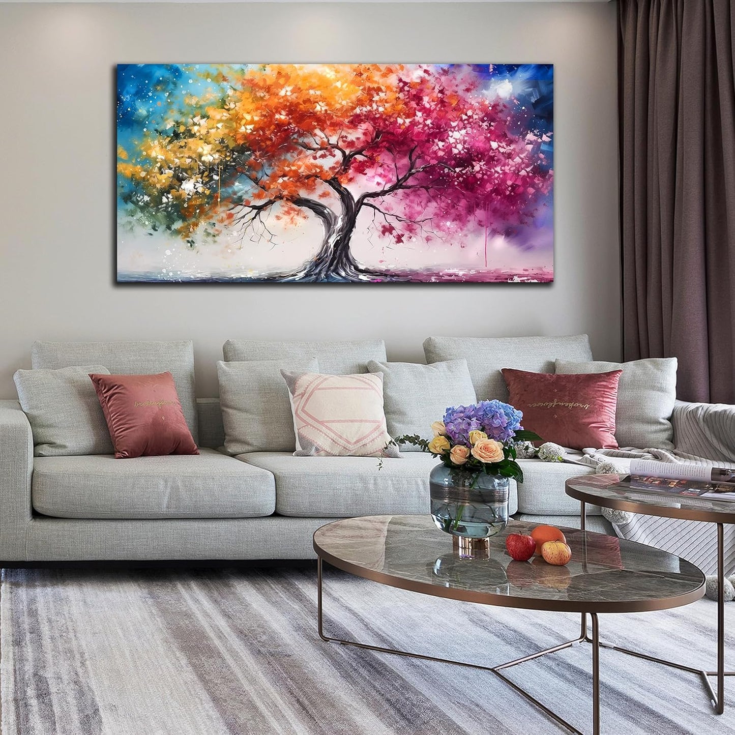 Alsingbago Colorful Tree Canvas Wall Art for Living Room Bedroom Home Office Orange and Pink Tree Picture Modern Artwork Ready to Hang Size 30x60