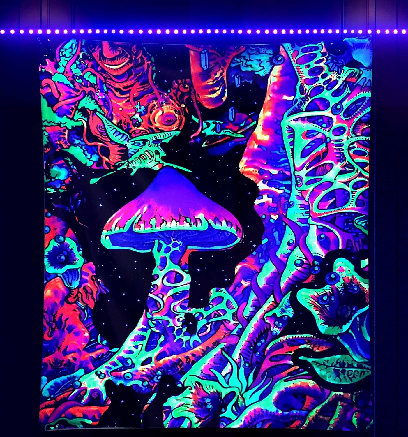 ADDWel Blacklight Mushroom Tapestry, Upright Tapestry Glow In The Dark, UV Reactive Black Light Tapestries Posters Wall Hanging for Bedroom Dorm Living Room Backdrop Decor (mushroom, 30" x 40")