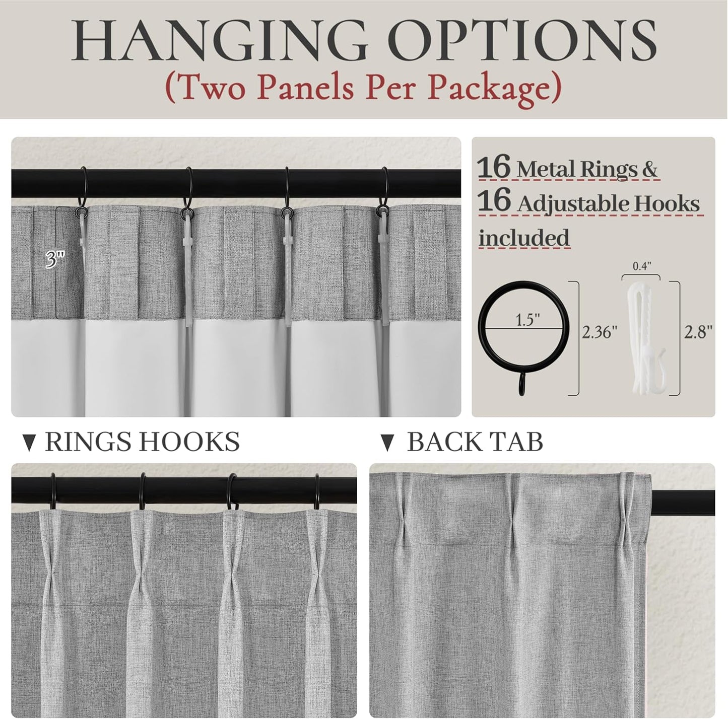 Gray 108 Inch Extra Long Curtains for Living Room 2 Panels Set, Memory Trained Pinch Pleated Blackout Lux Decor Window Drapes Energy Efficient Privacy Curtain 108 Inches for Bedroom(Linen Grey)