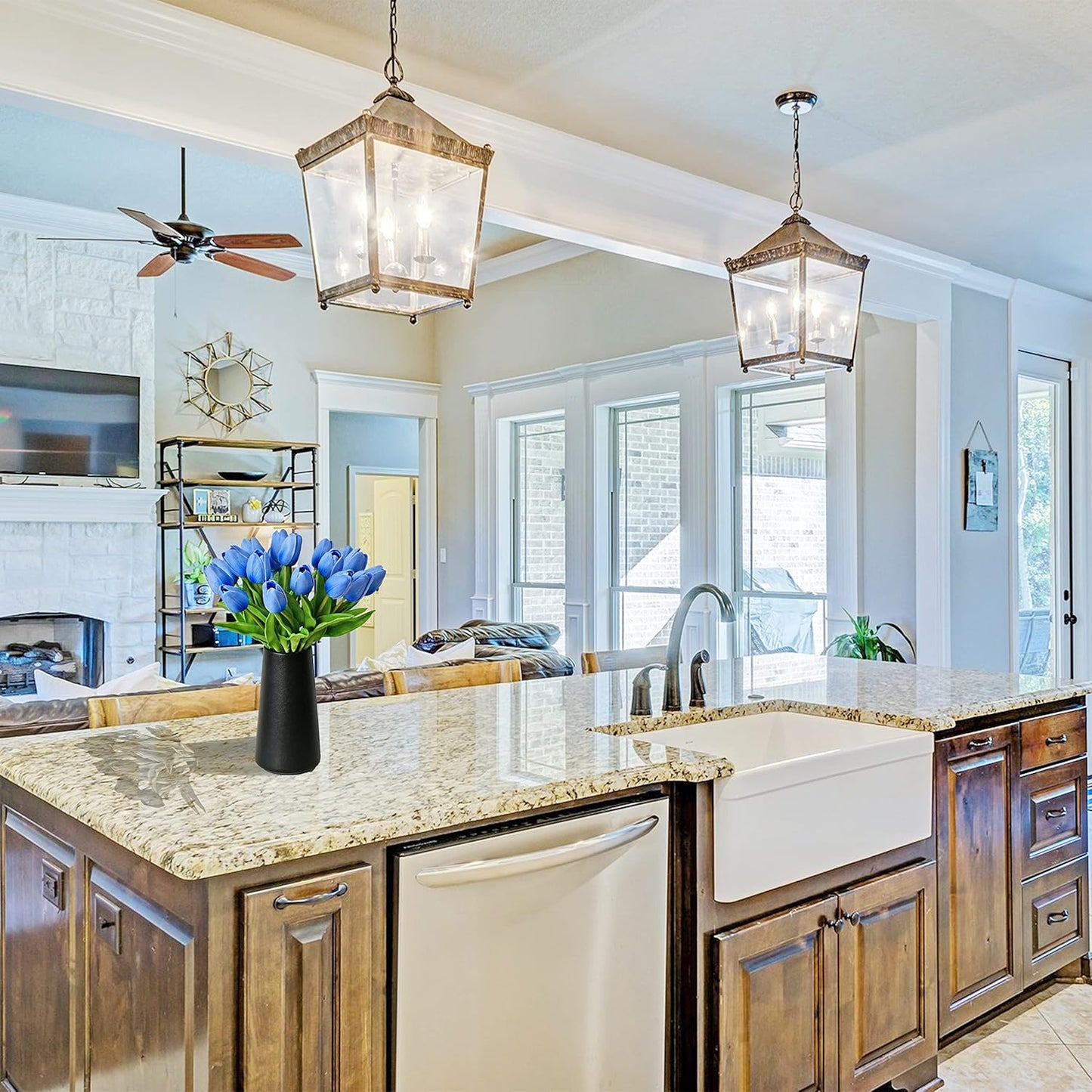 Mandy's Artificial Tulips 20 Stems Light Blue PU Faux Flowers for Wedding Home Decor 13.5 Inch