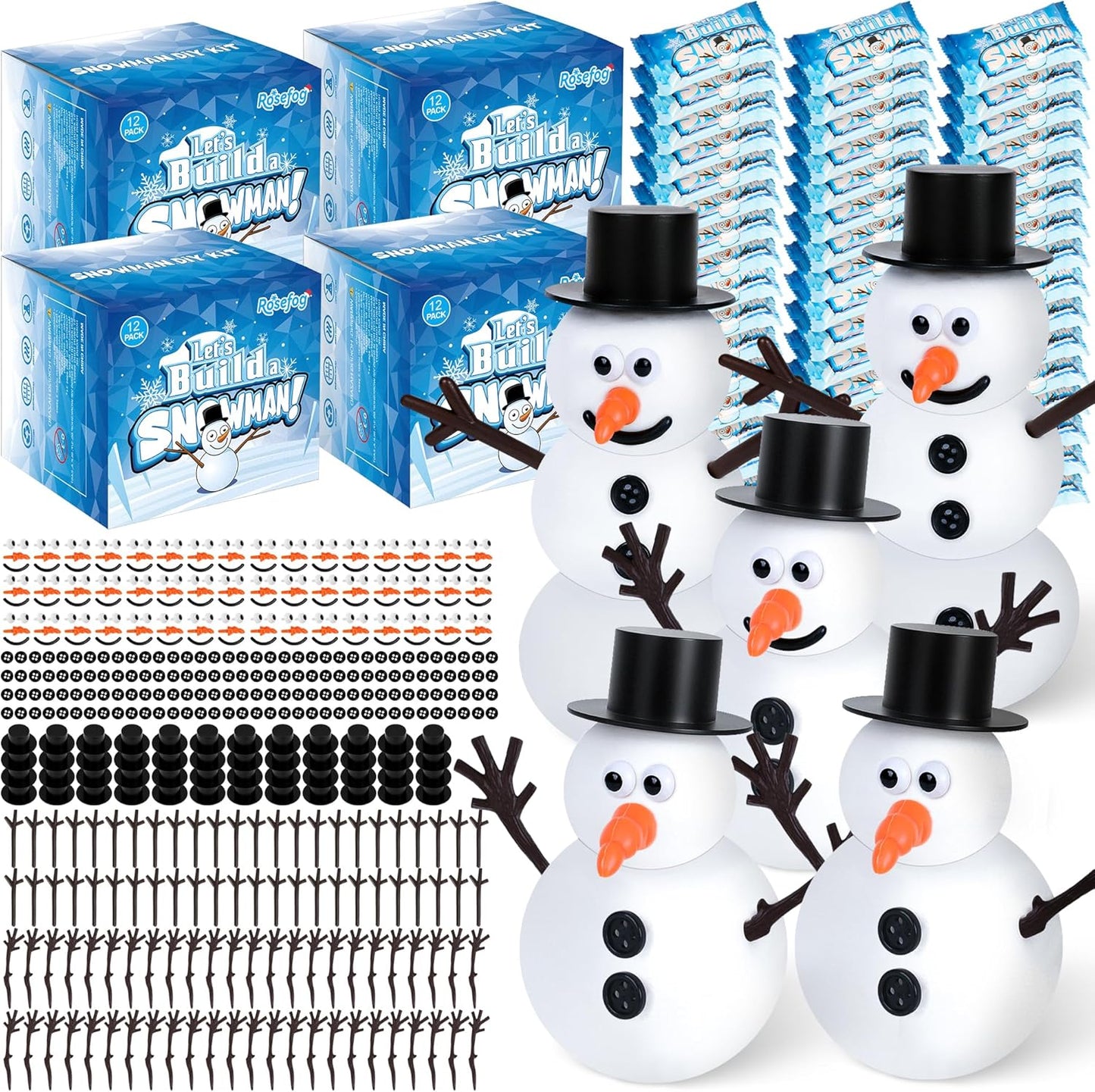 48 Pack Christmas Gifts for Kids, Snowman Kit Toys, Build a Snowman Kit DIY Christmas Craft Gifts, Creative Air Dry Modeling Clay, Xmas Activities Snowman Making Kit for Holiday Favor Supplies