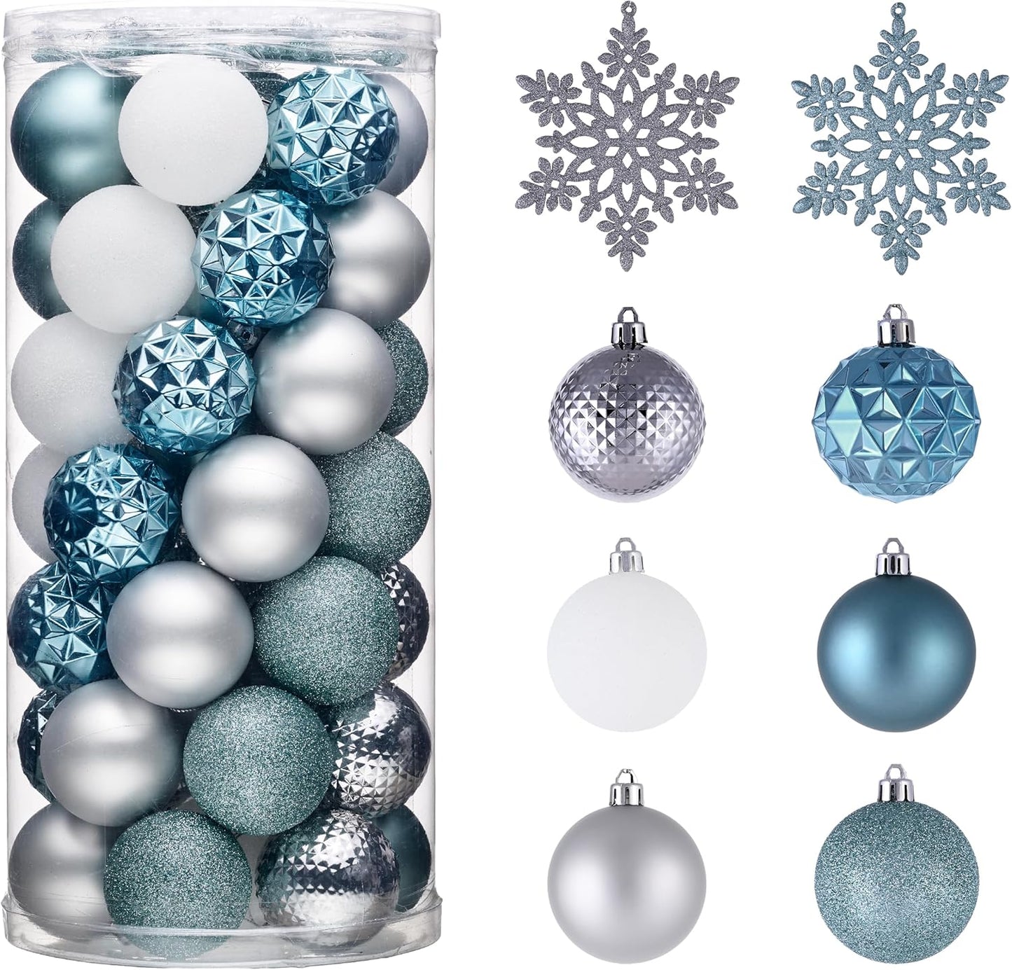 Valery Madelyn Christmas Tree Decorations Ornament Set for Fall Halloween, 50ct 2 Inches Light Blue Silver Shatterproof Christmas Ball Ornaments Hanging Xmas Holiday Party Decor