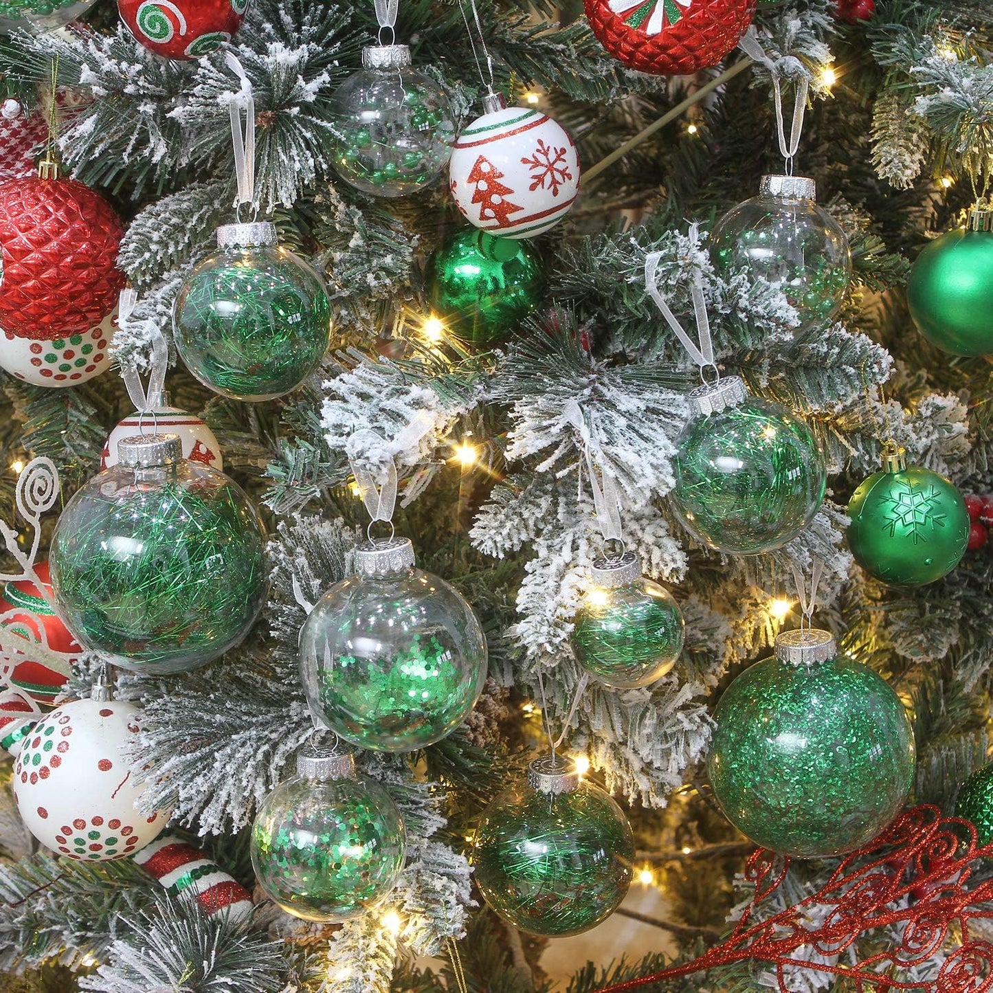 Sea Team Shatterproof Clear Plastic Christmas Ball Ornaments Decorative Xmas Balls Baubles Set with Stuffed Delicate Decorations (100mm/3.94 inch 16-Pack, Green)