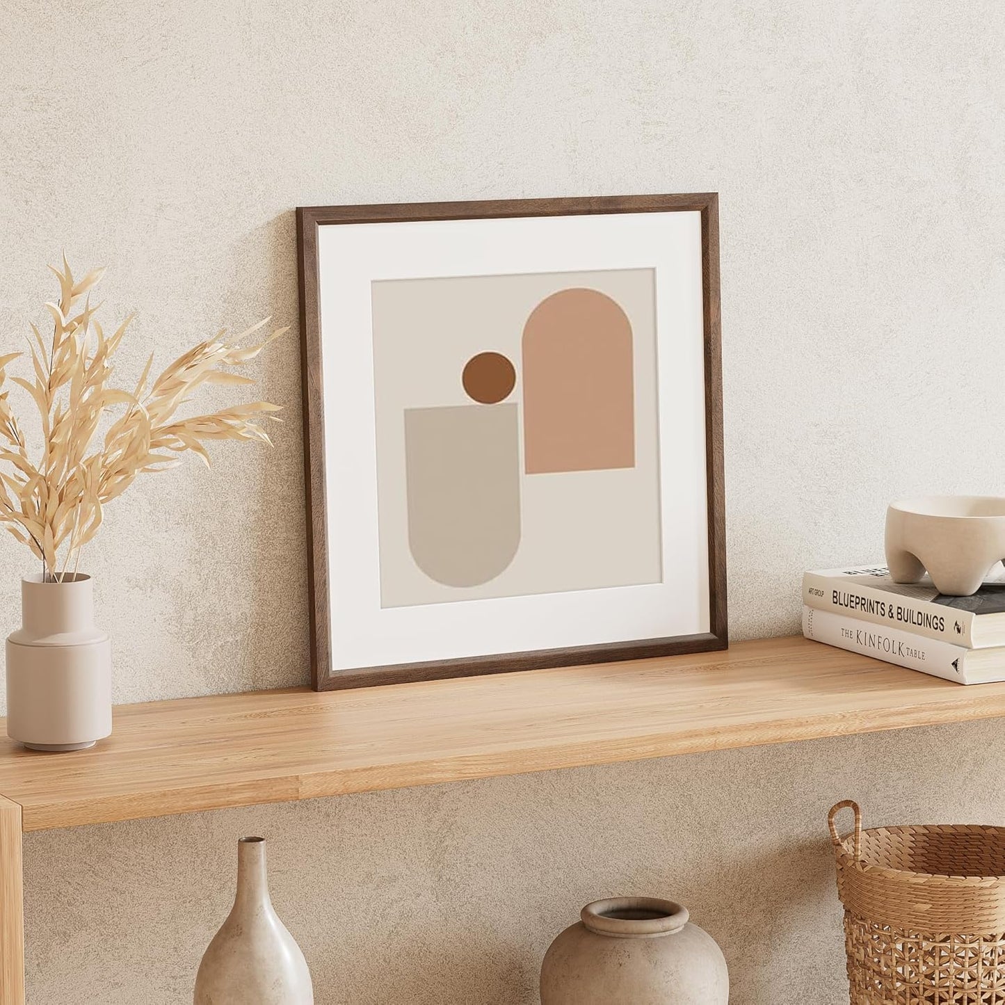 16x16 Picture Frame Natural Solid Walnut Photo Frames with 12x12 Removable Mat Wall Hanging Large Handcrafted Frame with HD Plexiglass Wall and Tabletop Display Large Poster Frame