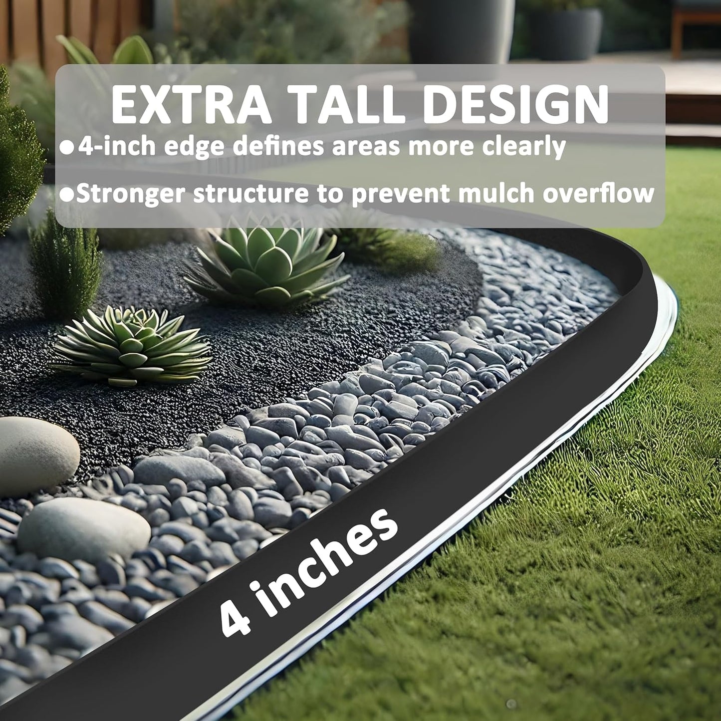 4 inch Tall Landscape Edging Kit 80FT Garden Edging with 150 Spikes for Lawn Edging and Flower Beds (Black, 80FT)