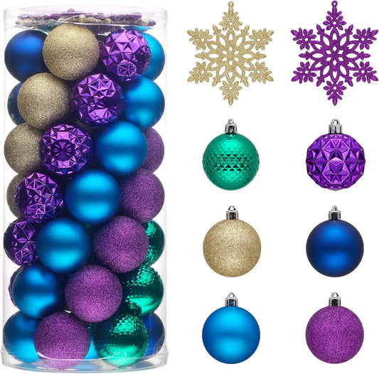 Valery Madelyn Christmas Tree Decorations Ornament Set for Fall Halloween, 50ct 2 Inches Peacock Purple Blue Shatterproof Christmas Ball Ornaments Hanging Xmas Holiday Party Decor