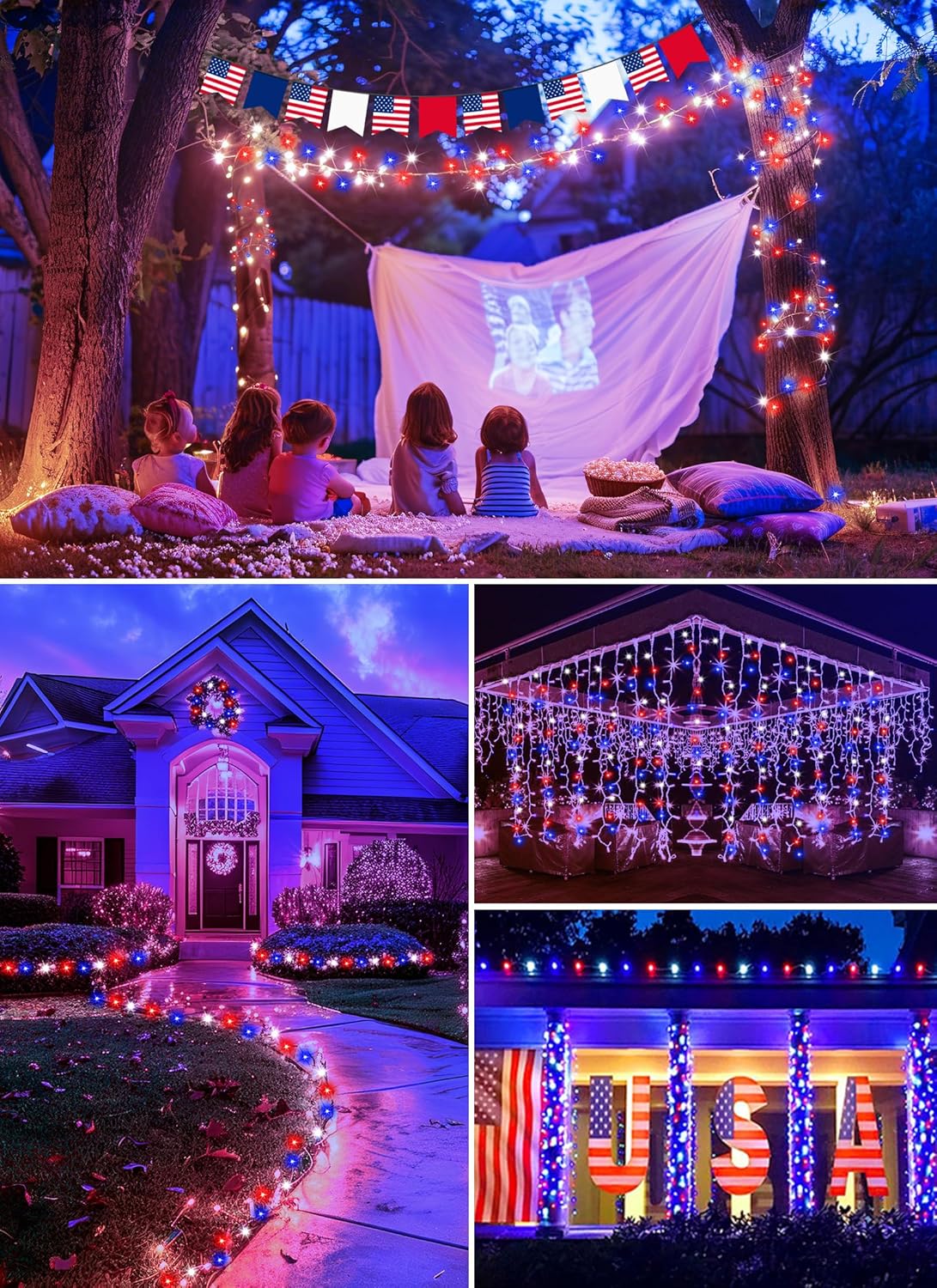 4th of July Decorations Red White and Blue Fairy Lights Battery Operated, 10 Feet 120LEDs Firecracker String Lights with Remote, Twinkle Lights for DIY Wreath Indoor Outdoor Independence Day Decor