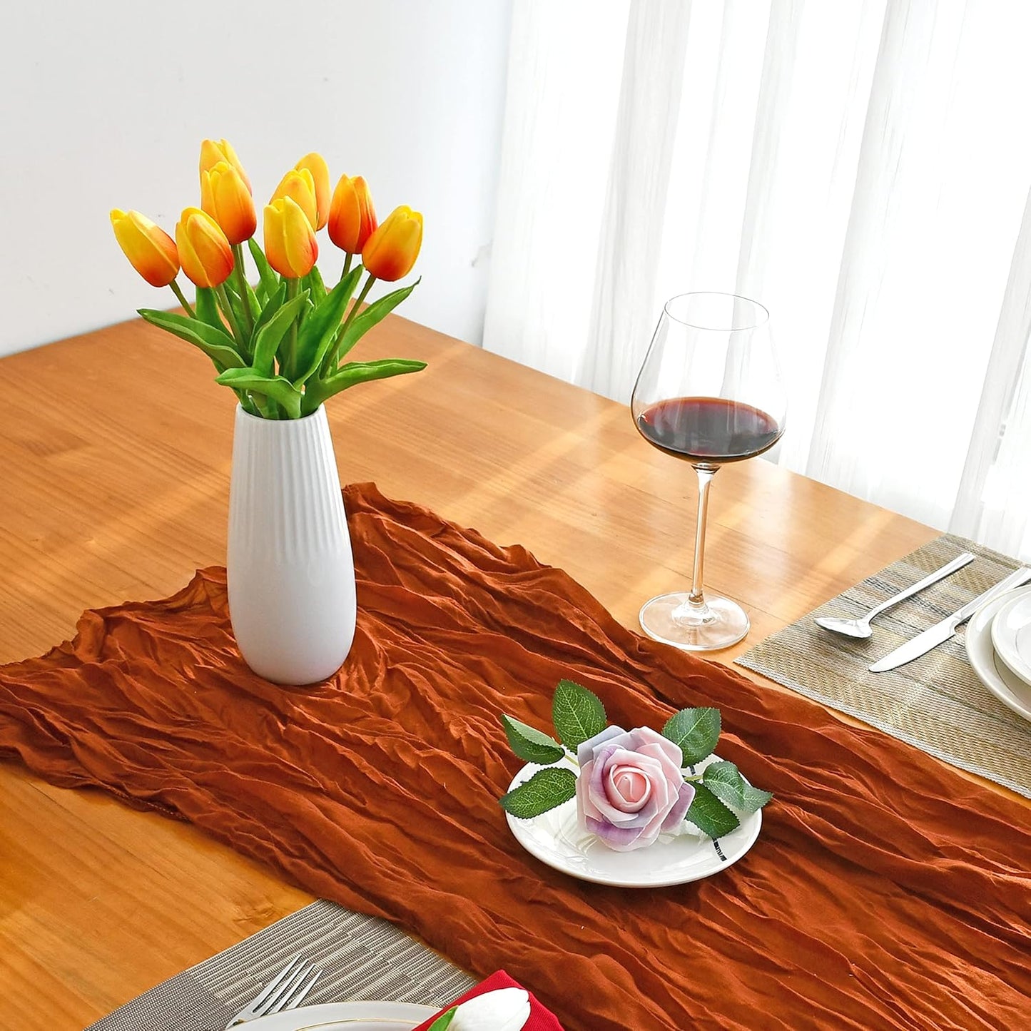 Mandy's Artificial Tulips 20 Stems Sunset PU Faux Flowers for Wedding Home Decor 13.5 Inch