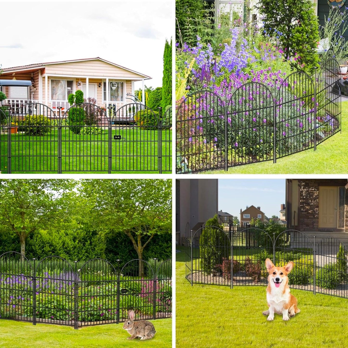 Garden Fence Animal Barrier with Gate, 22 Panels Garden Fencing 36 inch High, Dog Fence Outdoor for Yard, Black Heavy Duty Metal Temporary Fencing, Total 49.5 Ft(L), Arched