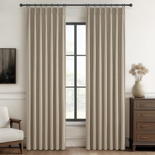 100% Blackout Viral Curtains 84 Inch Length 2 Panels Set Farmhouse Style for Bedroom Windows/Living Room Thermal Insulated Neutral Drapes Linen Blend Dark GreyBeige 7ft Long Pinch Pleated with Hooks