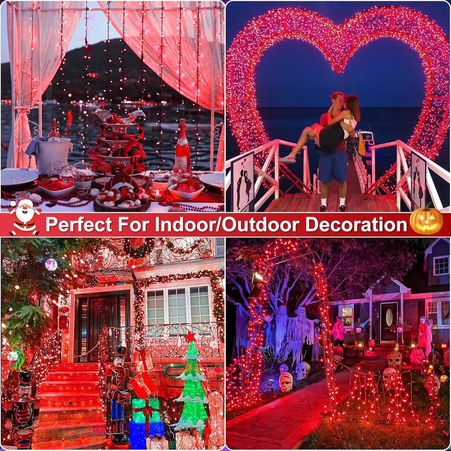 2 Pack Christmas Lights Outdoor, Total 200FT 600LED Christmas String Lights with 8 Modes Waterproof, Green Wire Twinkle Tree Lights for Indoor Room Patio Yard Xmas Party Decorations, Red