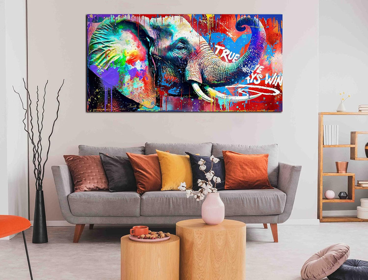 Graffiti Elephant Canvas Wall-Art - Wall Art Bedroom Decor for Teen Boys - Funny Animal Wall Art Ready to Hang Size 59" x 29"