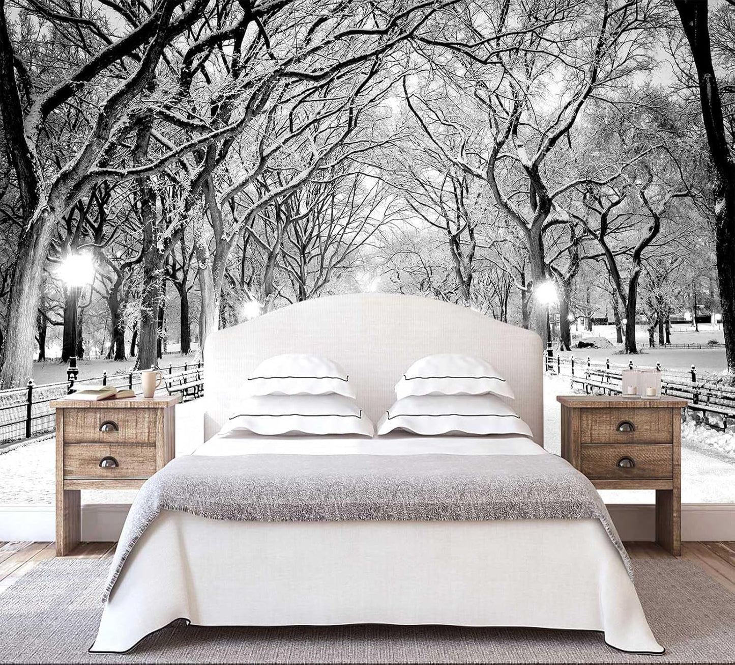 Beautiful 3D Snowy Forest Wallpaper Gray New York Park Landscape Wall Mural Living Room Bedroom (Not Peel and Stick)