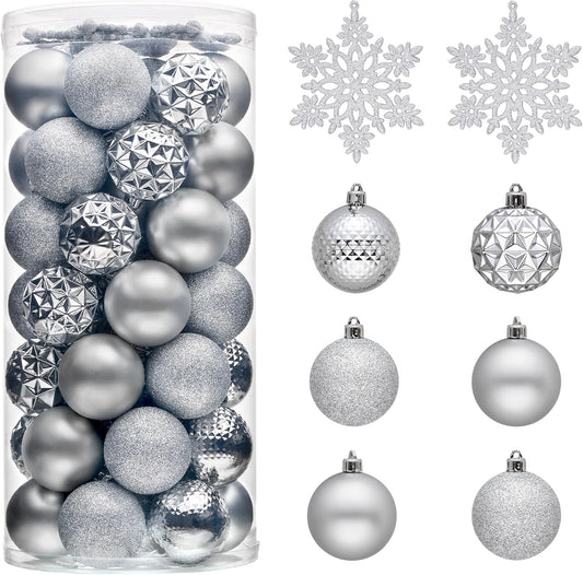Valery Madelyn Christmas Tree Decorations Ornament Set for Fall Halloween, 50ct 2 Inches Silver Shatterproof Christmas Ball Ornaments Hanging Xmas Holiday Party Decor