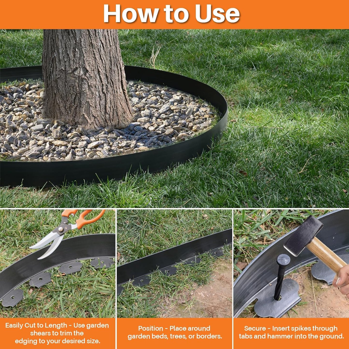 40FT Garden Landscape Edging Kit – 4 Inch Tall Black Plastic Border with 60 Anchoring Spikes, Flexible Lawn Edging for Flower Beds, Pathways, and Garden Borders