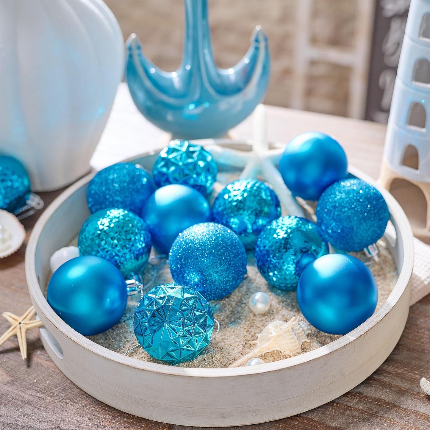 Valery Madelyn Christmas Tree Decorations Ornament Set for Fall Halloween, 50ct 2.36 Inches Blue Shatterproof Christmas Ball Ornaments Hanging Xmas Holiday Party Decor