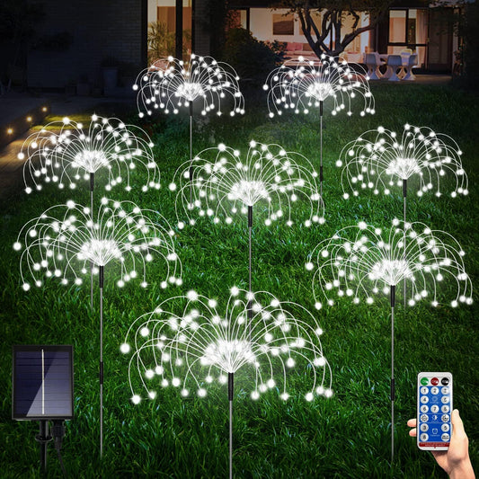 8 Pack Outdoor Solar Garden Lights, Firework Lights Solar Powered 8 Modes, Solar Landscape Lamp Outside Decor with Remote Control,120 LED Waterproof DIY String Lights for Yard Pathway Decoration