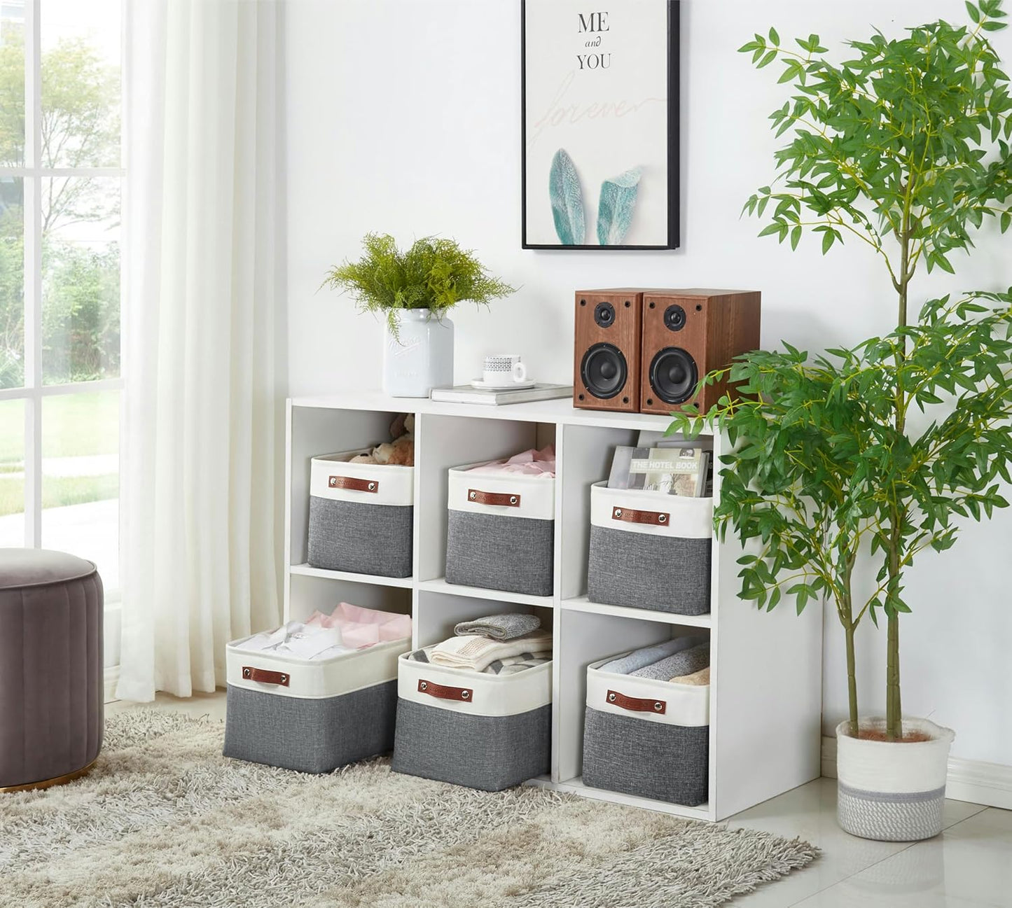 DECOMOMO Storage Baskets for Shelves - Fabric Closet Organizers and Storage Bins, Perfect Baskets for Organizing Closet Toys Nursery (Slate Grey and White, XL - 3 Pack)