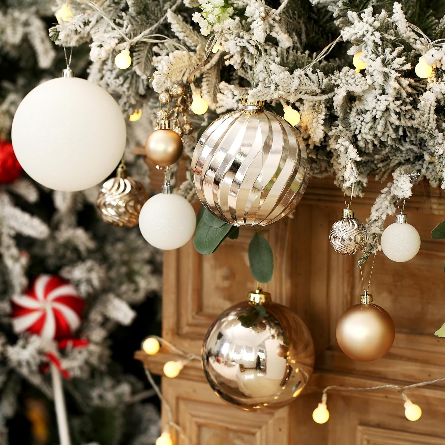 Christmas Ball Ornaments for Xmas Decorations,50 pcs Christmas Extra Large Tree Shatterproof Ornaments-Champagne (Combo of 5 Style in 3 Sizes)