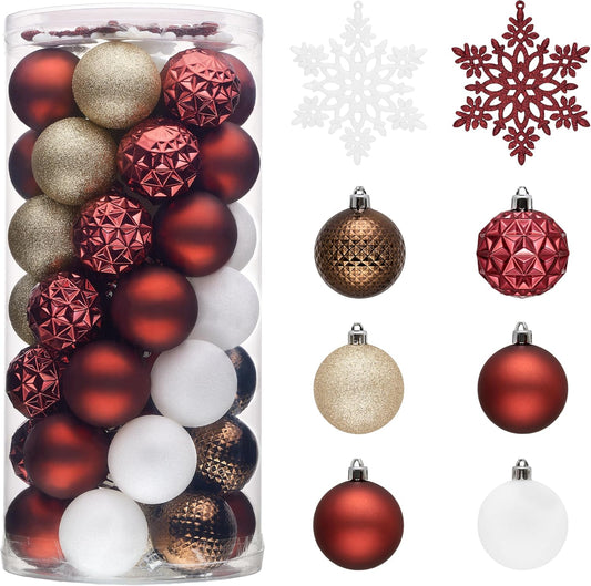 Valery Madelyn Christmas Tree Decorations Ornament Set for Fall Halloween, 50ct 2.36 Inches Red Brown White Shatterproof Christmas Ball Ornaments Hanging Xmas Holiday Party Decor