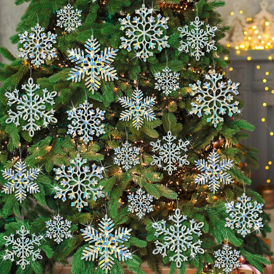 36 Pack Christmas Ornaments Snowflakes Decorations - Iridescent Plastic Snowflakes Hanging Decorations for Winter Holiday Christmas Birthday Party Decoration Supplies